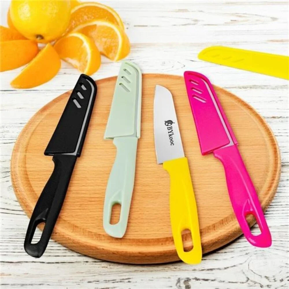 4-Pack Colorful Kitchen Paring Knives With Matching Sheathes German Steel